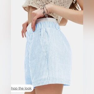 Exlura Blue and White Stripe High Waisted Boxer Shorts Size Small